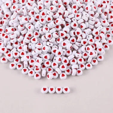 250 pcs Perles rondes cœurs rouges 6mm coeur