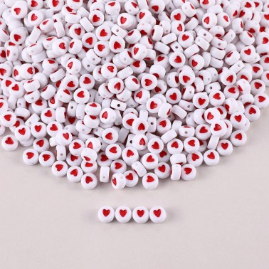 250 pcs Perles rondes cœurs rouges 6mm