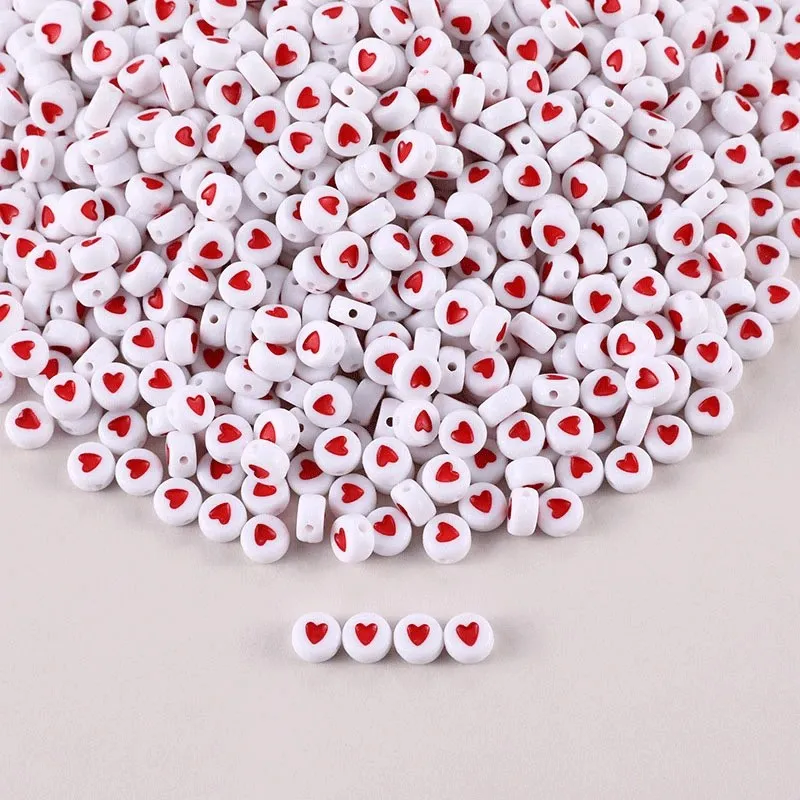 250 pcs Perles rondes cœurs rouges 6mm coeur