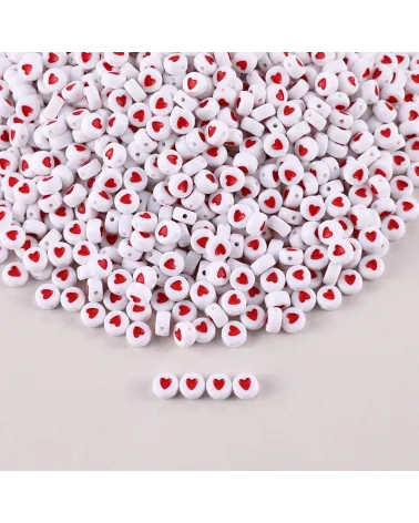 250 pcs Perles rondes cœurs rouges 6mm coeur