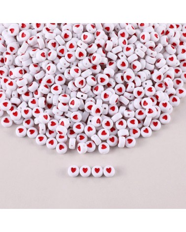 250 pcs Perles rondes cœurs rouges 6mm
