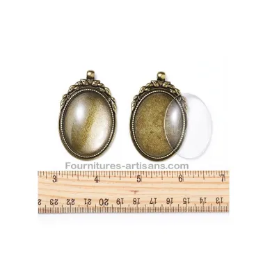 Pendentif support cabochon style tibétain bronze antique & cabochon verre