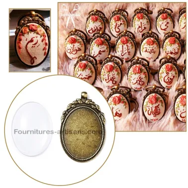 Pendentif support cabochon style tibétain bronze antique