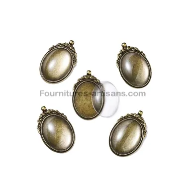Pendentif support cabochon style tibétain bronze antique & cabochon verre