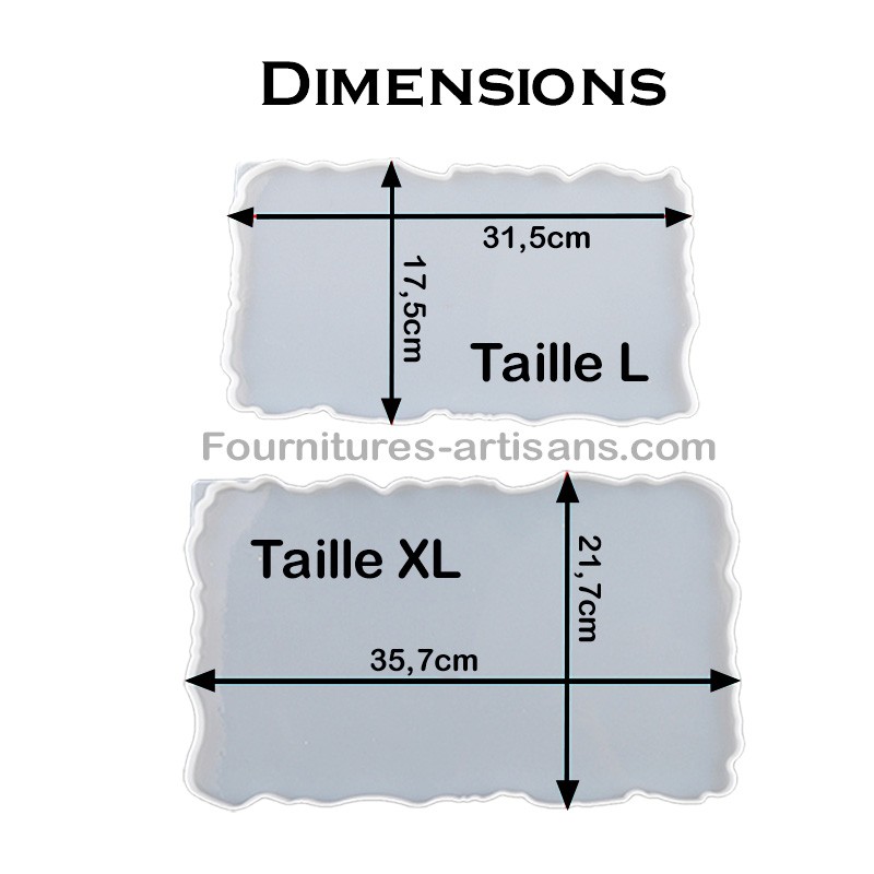 Moules silicones plateaux rectangulaires bordures irrégulières résine époxy
