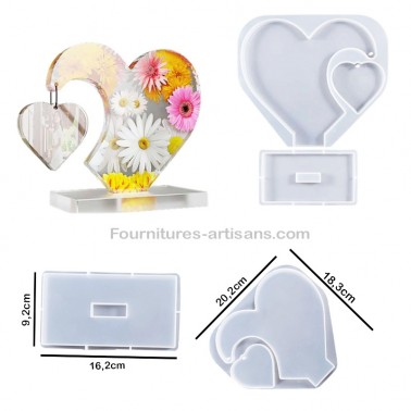 Moule silicone cadre photo forme 2 cœurs & moule support