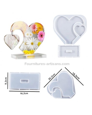 Moule silicone cadre photo forme 2 cœurs & moule support
