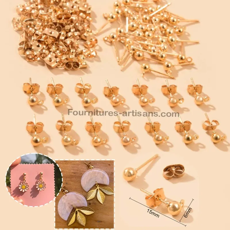 10 paires Clous accessoires boucle d'oreille couleur doré qualité supérieure