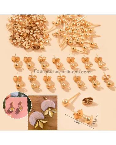 10 paires Clous accessoires boucle d'oreille couleur doré qualité supérieure