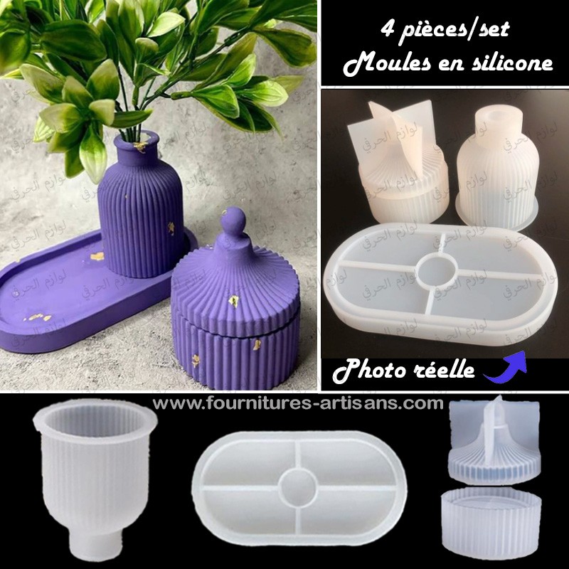 Set 3 moules silicones plateau ovale, boite, vase, résine & concrete art