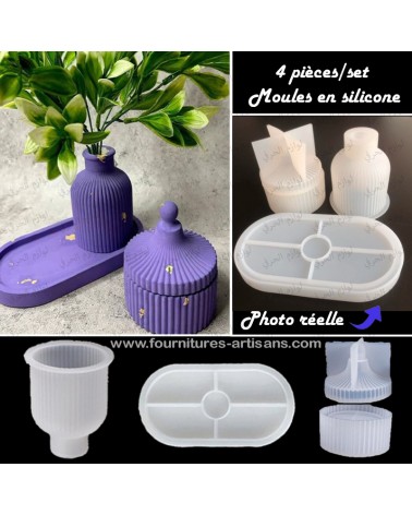 Set 3 moules silicones plateau ovale, boite, vase, résine & concrete art