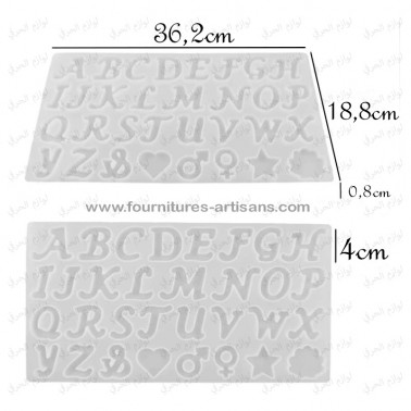 Moule silicone lettres alphabets 36,2cmx18,8cmx0,8cm
