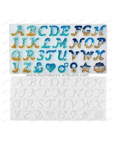 Moule silicone lettres alphabets 36,2cmx18,8cmx0,8cm