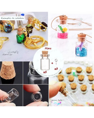 5pcs mini bouteilles fioles verre bouchon liège, 2,3cmx1,3cm,  capacité:2.5ml + cadeaux 5 mini vis