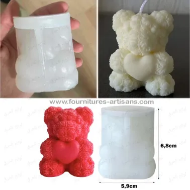 Moule silicone Ourson Fleuri avec Cœur – Bougie & Créations DIY