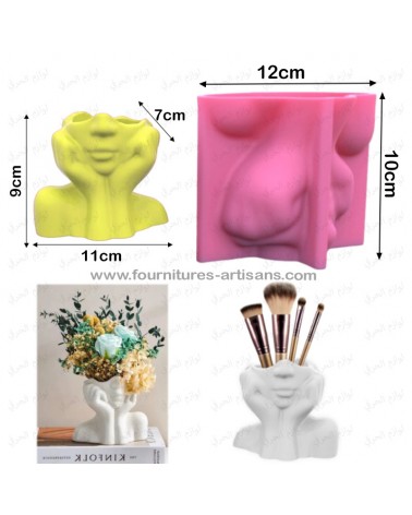 Moule silicone vase demi-visage 3D concrete art résine