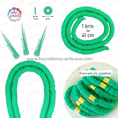 1 pièce brin fil de perles rondes et plates "Heishi" couleur green