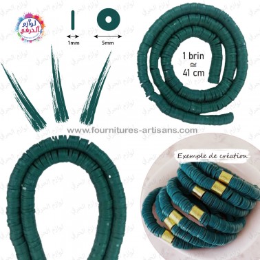 1 pièce brin fil de perles rondes et plates "Heishi" Hunter green