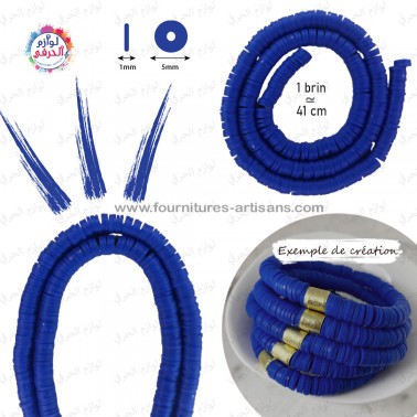 1 pièce brin fil de perles rondes et plates "Heishi" Royal Blue