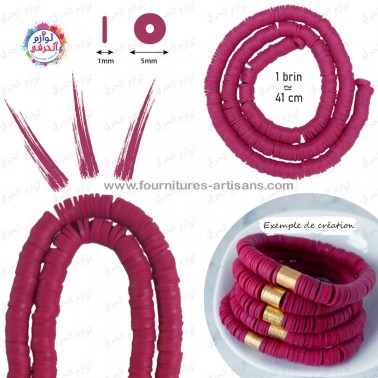 1 pièce brin fil de perles rondes et plates "Heishi" couleur rose red