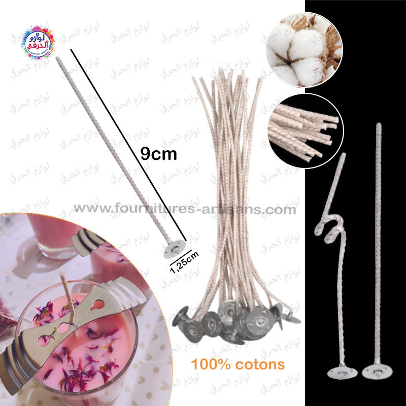 10 pièces mèches bougie en fibre libérienne ciré 9cm en coton naturel tressés