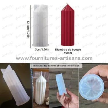 Diamètre 40mm Moule silicone bougie 3D cylindrique rayée