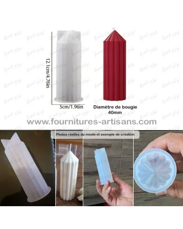 Diamètre 40mm Moule silicone bougie 3D cylindrique rayée