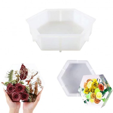 Moule silicone Grand hexagonal profond 3D préservation des Fleurs Résine Epoxy