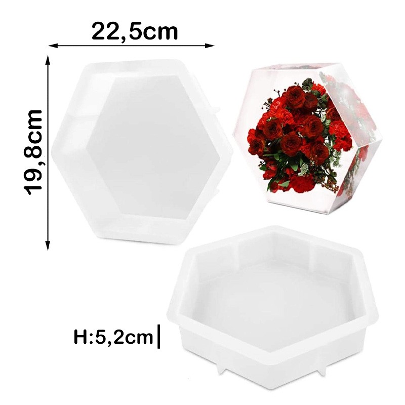 Moule silicone Grand hexagonal profond 3D préservation des Fleurs Résine Epoxy
