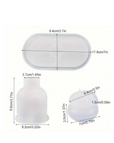 Kit de Moules en Silicone 3 Pièces – Plateau, Vase & Pot Résine, plâtre, ciment, concrète
