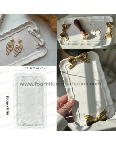 Moule Plateau Rectangle Antique Nœud Papillon – Résine & Plâtre DIY