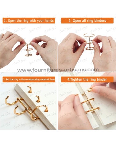Lot 2 Anneaux GM reliure notebook doré diamètre 3.4cm