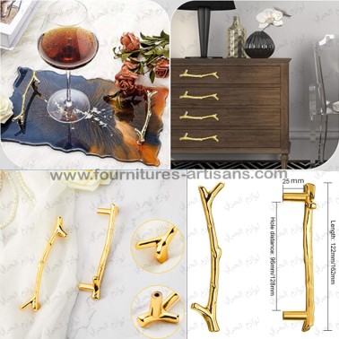 2pcs Poignées Forme Branche –Couleur Or – 12,2 cm avec Vis en Acier Inoxydable 🌿