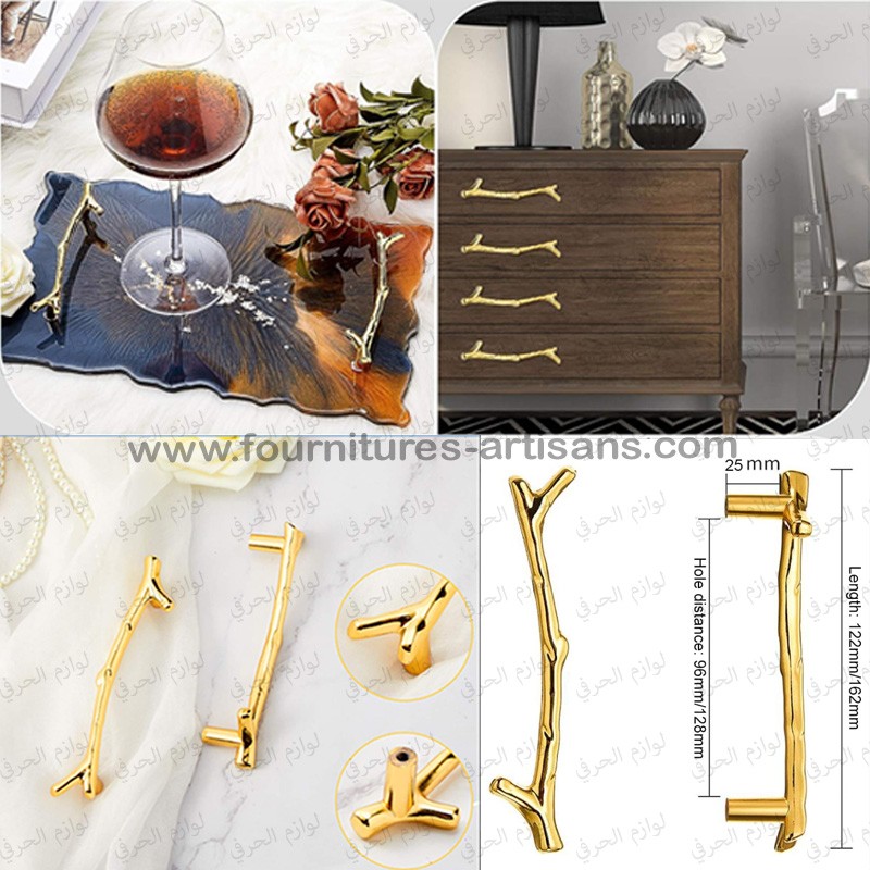 2pcs Poignées Forme Branche –Couleur Or – 12,2 cm avec Vis en Acier Inoxydable 🌿
