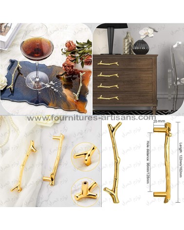 2pcs Poignées Forme Branche –Couleur Or – 12,2 cm avec Vis en Acier Inoxydable 🌿