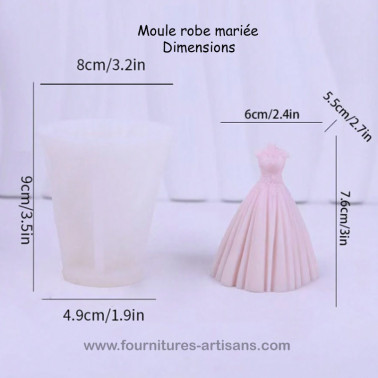 Moule silicone robe mariage pour Bougie gypse Gâteau Chocolat