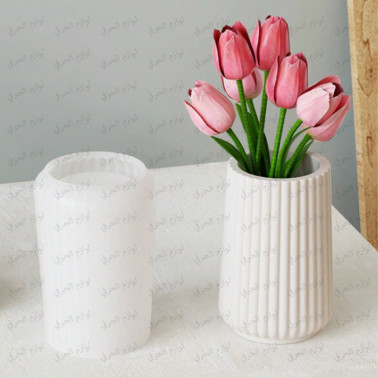Moule Silicone Vase Cylindrique à Rayures – DIY Béton, Résine