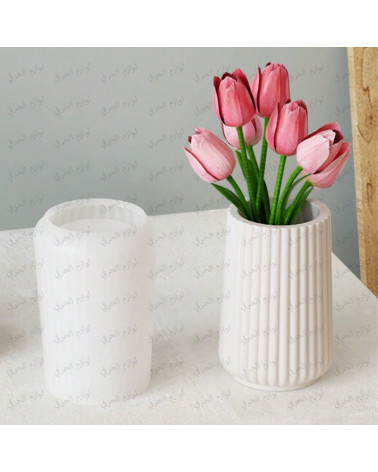 Moule Silicone Vase Cylindrique à Rayures – DIY Béton, Résine