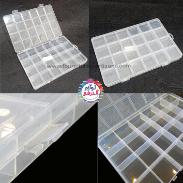 PM24 Boîte de Rangement Plastique 24 Compartiments – Organiseur Bijoux, Perles, Vis, Accessoires – 18.5 x 12.5 x 1.5 cm