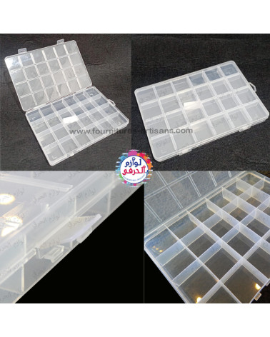 PM24 Boîte de Rangement Plastique 24 Compartiments – Organiseur Bijoux, Perles, Vis, Accessoires – 18.5 x 12.5 x 1.5 cm