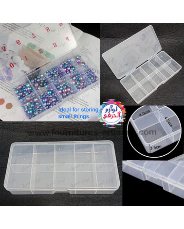 PM10 Boîte de Rangement Plastique – 10 Compartiments – Pour Ongles, Nail Art, Bijoux – 16.5 x 8.5 x 3 cm