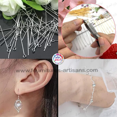 10gr Épingles à Œil argent pour Fabrication de Bijoux – 4 cm – Fil 0,7 mm – Têtes Boucle (Eye Pins)