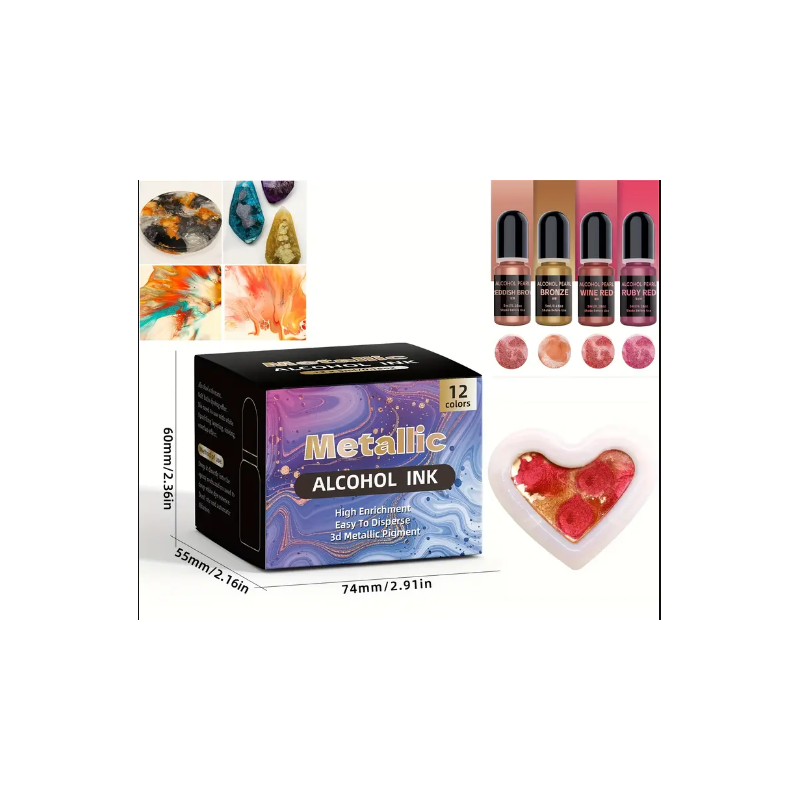 Pack de 12 couleurs d'encre d'alcool de résine 5ml*12 couleurs, pour les fluides de résine époxy et /UV