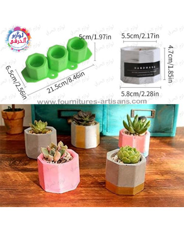 Moule en Silicone 3 Cavités – Pot Béton Décoratif pour Fleurs & Succulentes 🌼