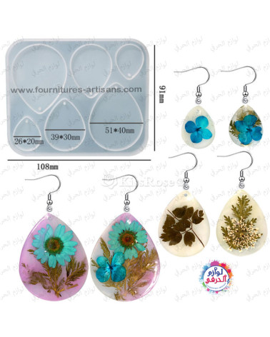 Moule forme Géométrique goutte d’eau pour Boucles d’Oreilles – 6 Cavités