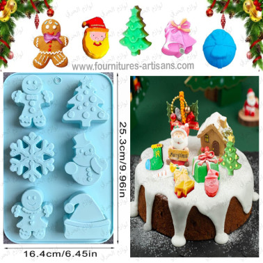 🎂 Moule en Silicone Festif – 6 Cavités Thèmes Hiver