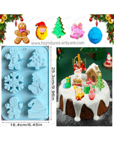🎂 Moule en Silicone Festif – 6 Cavités Thèmes Hiver