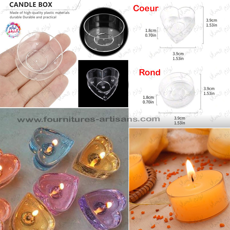 Lot de 10 Tasses à Bougies Chauffe-Plat – Forme Cœur & Forme Ronde (Acrylique Résistant à la Chaleur) 💖
