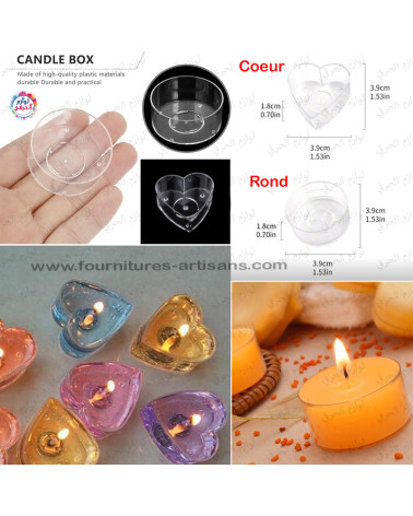 Lot de 10 Tasses à Bougies Chauffe-Plat – Forme Cœur & Forme Ronde (Acrylique Résistant à la Chaleur) 💖