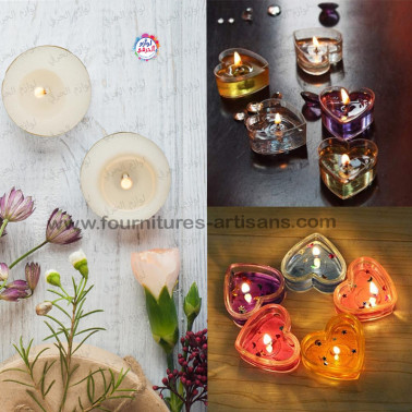 Lot de 10 Tasses à Bougies Chauffe-Plat – Forme Cœur & Forme Ronde (Acrylique Résistant à la Chaleur) 💖